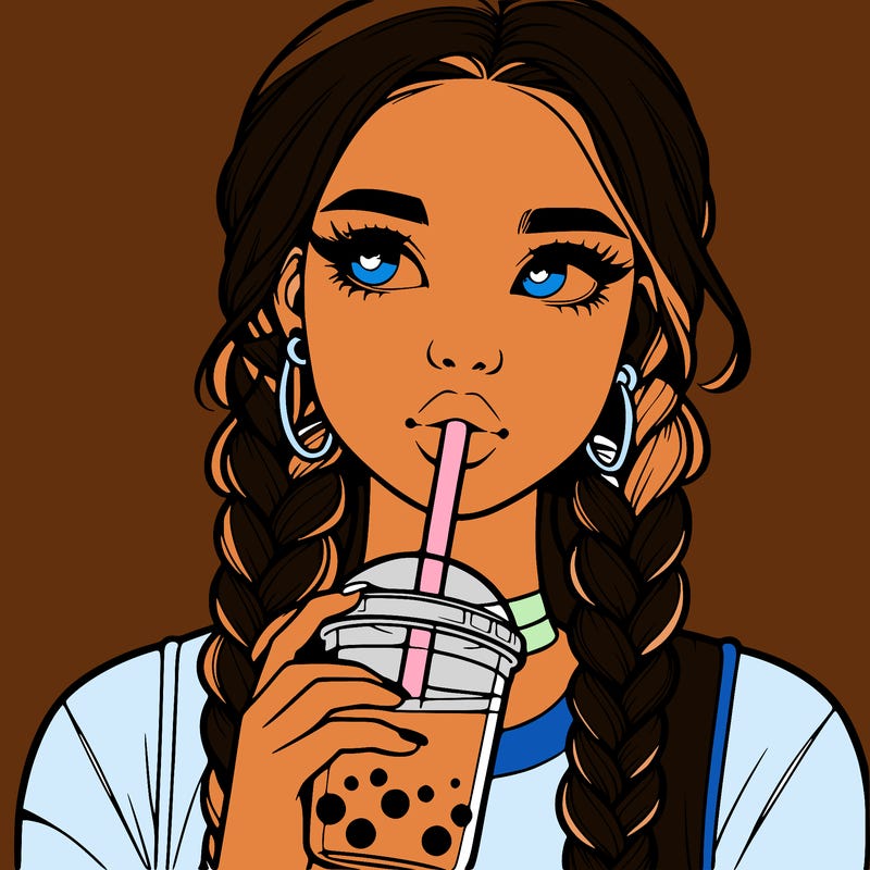 realistic girl with braided hair drinking boba