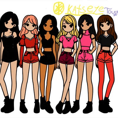 a group of girls wearing crop tops and shorts