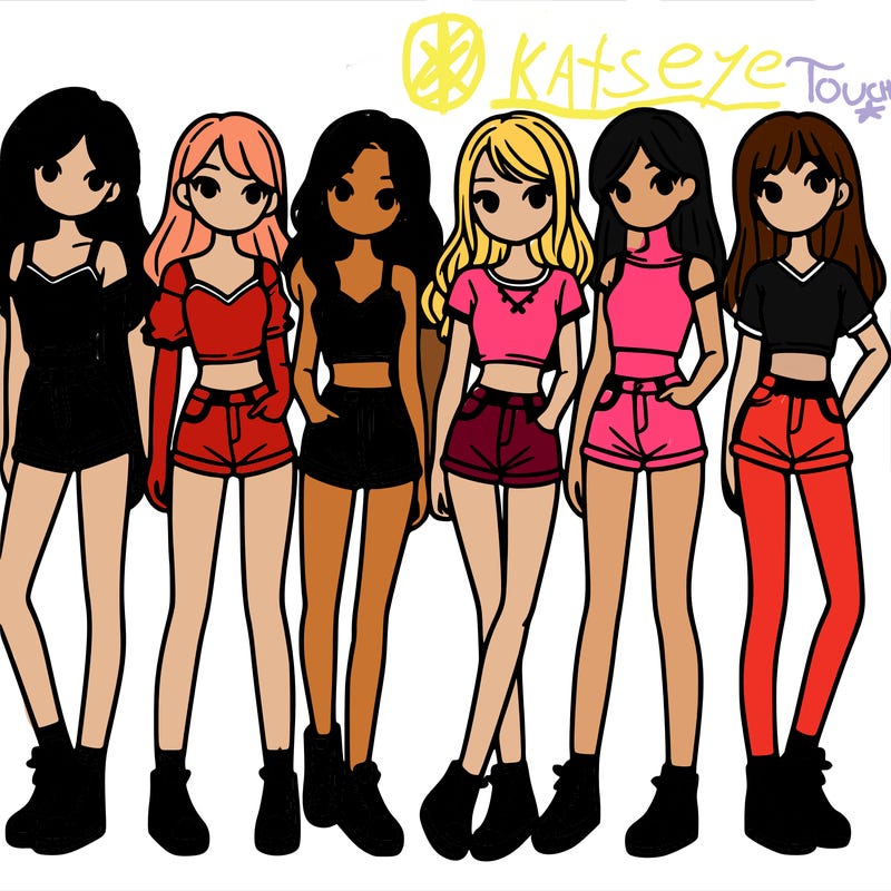 a group of girls wearing crop tops and shorts