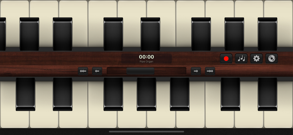 Keys: Organ, Piano, Percussion - A digital music app screen showing a double keyboard layout for duet play with pipe organ selected