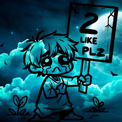 small poor toddler crying with sign that says 2 like plz