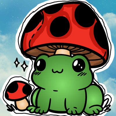 a cute frog with a mushroom hat