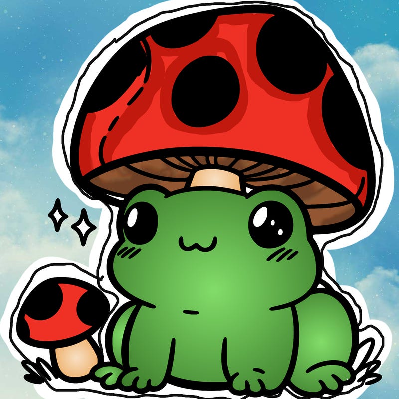 a cute frog with a mushroom hat