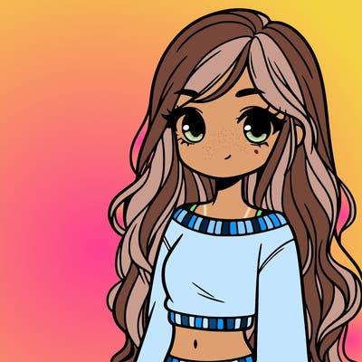 girl with long hair and a crop top with a sweater