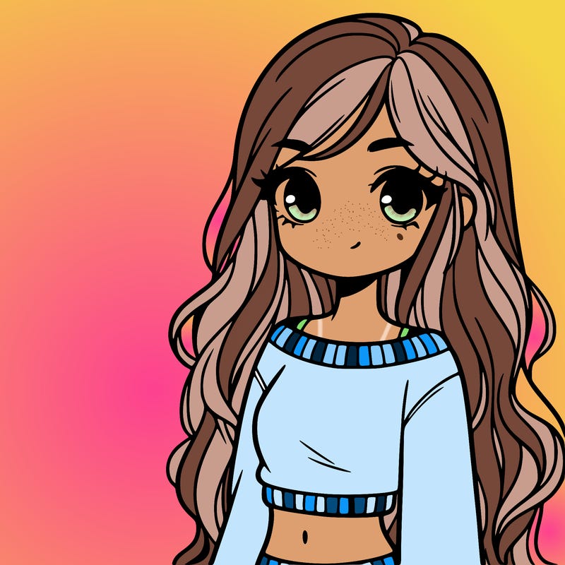 girl with long hair and a crop top with a sweater