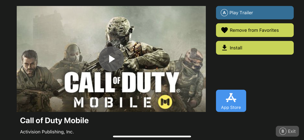 Gamevice Live - Página de detalles del juego Call of Duty Mobile en la aplicación Gamevice Live