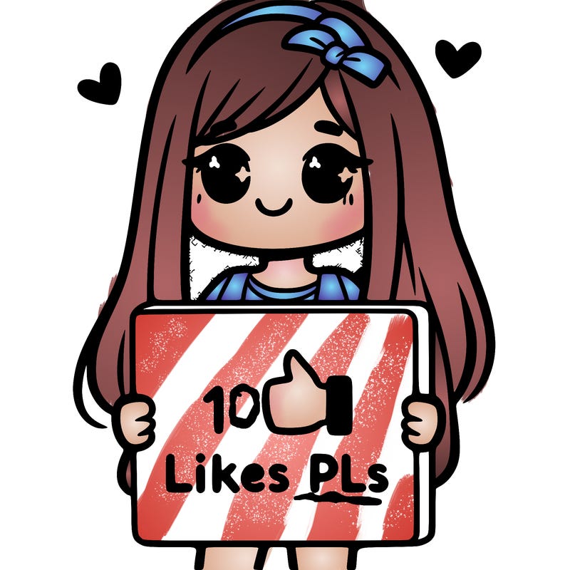 girl holding a sign saying 10 likes pls