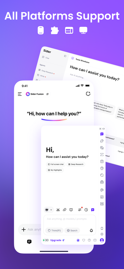 Sider: AI GPT Deep Chat - Sider AI app interface displayed on various mobile and desktop screens highlighting cross-platform support