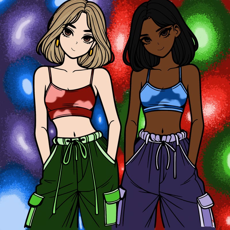 two girls with crop top with baggy pants