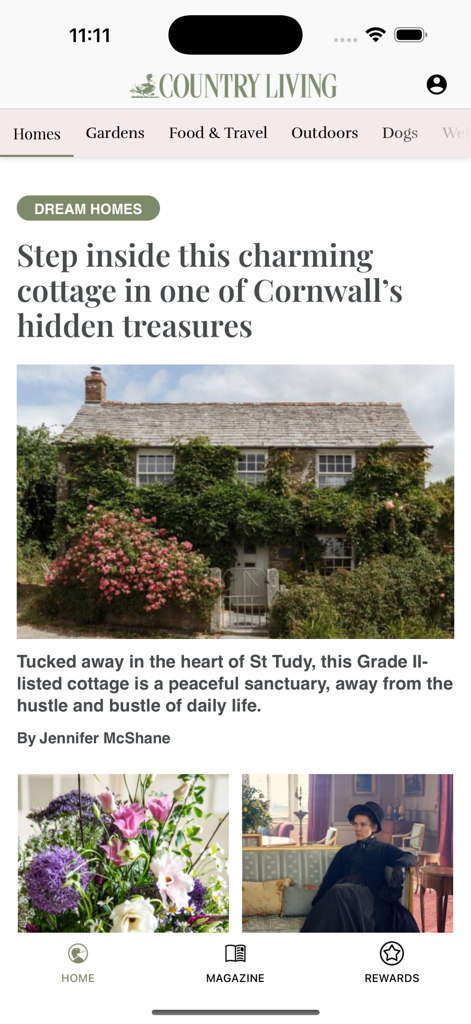 A charming stone cottage in Cornwall featured in the Country Living UK app article.