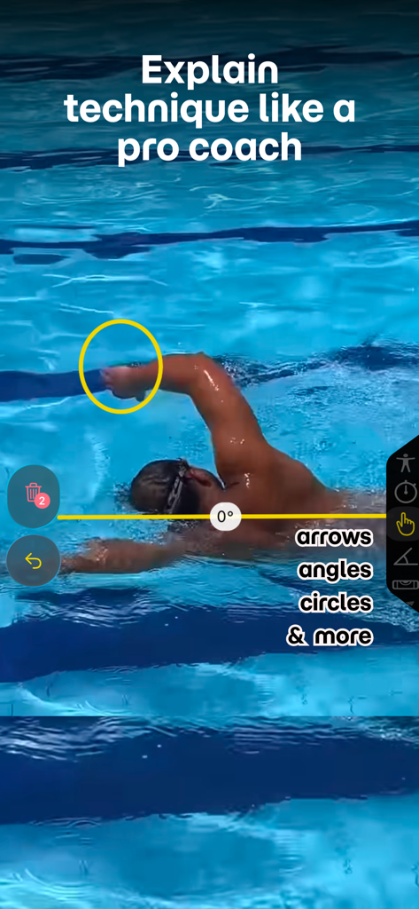 KineVision -  Video Coaching - Swimming stroke analysis using video coaching drawing tools and angle markers