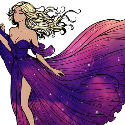 realistic woman in dress flowing the the wind