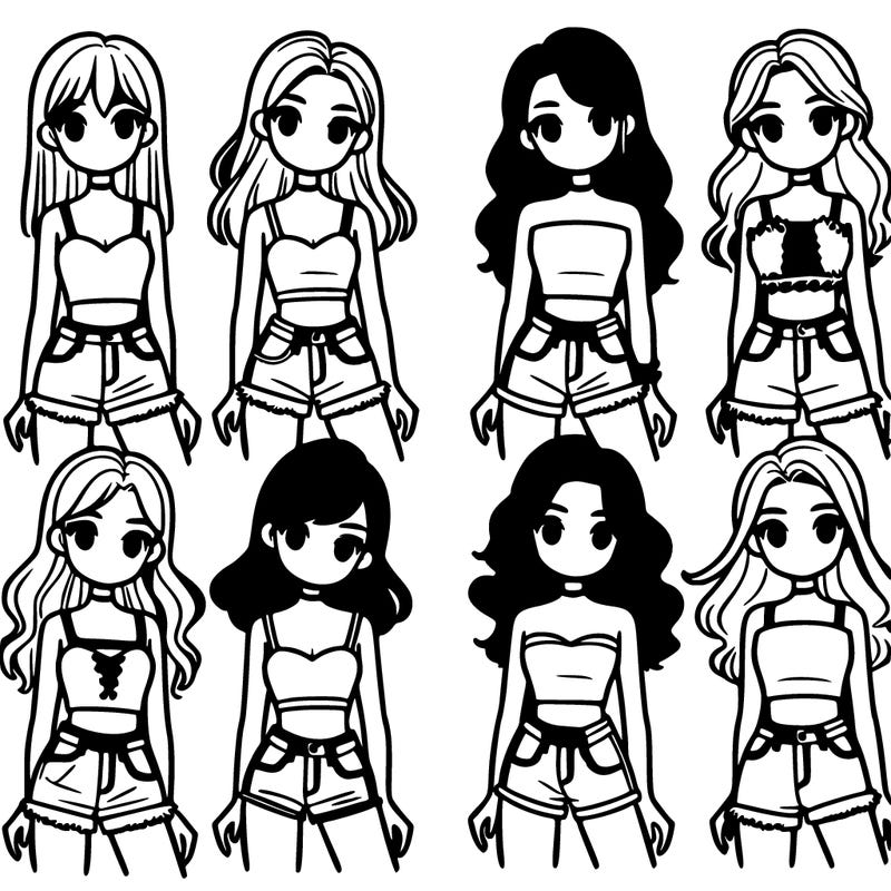 6 girls wearing crop tops and white jean shorts