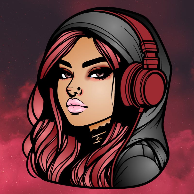 realistic cool girl with piercing and head phones