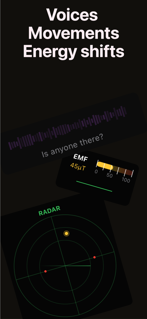 Ghost Detector Real Life Radar - Ghost Detector app screen showing paranormal radar and EMF meter features