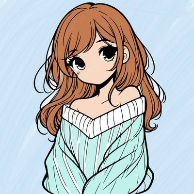 shy pretty girl wearing a sweater that is falling off one shoulder portrait