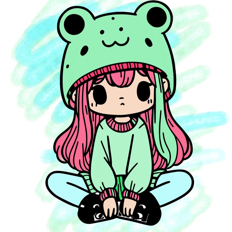 a girl wearing a frog hat and some frog socks