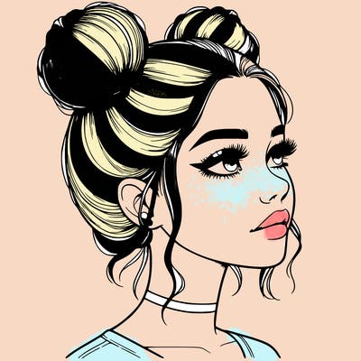 realistic girl with buns on the top of her head