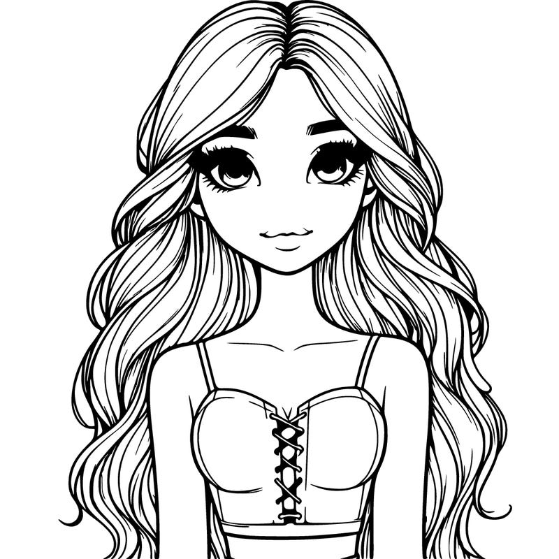realistic girl with really long hair and cute crop top