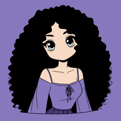 a black anime girl with long afro hair