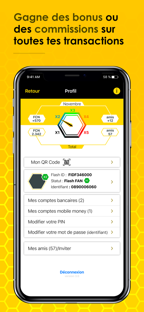 FlashApp - FlashApp user profile screen displaying loyalty bonus status and account management options