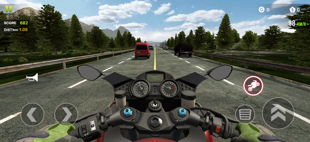 Traffic Bike - Real Moto Racer - First person perspective of a motorcycle racing through highway traffic