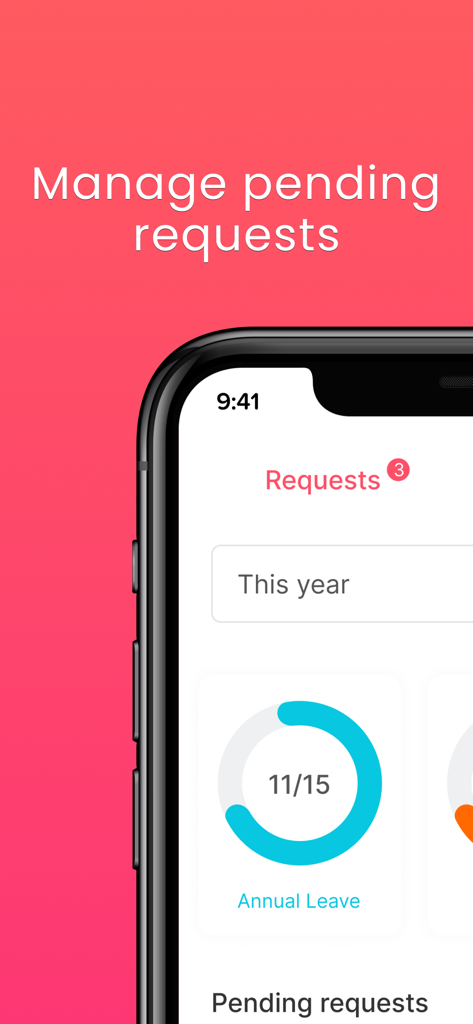 Day Off - Leave Tracker & PTO - Smartphone interface showing pending leave requests and annual leave balance in the Day Off tracker app