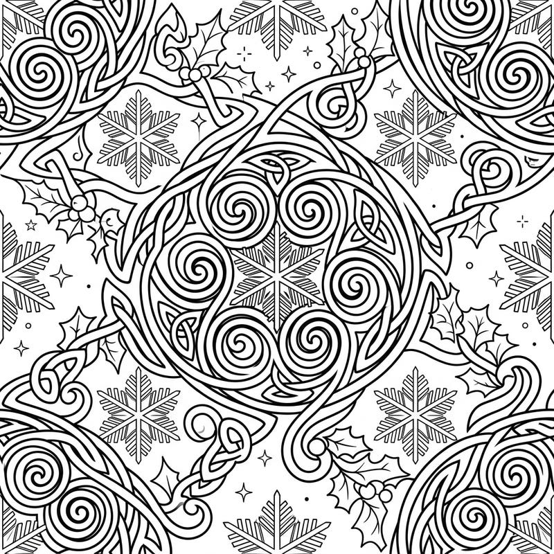 Discover a mesmerizing blend of ancient art and winter charm with this intricate Celtic Spirals coloring page. Perfect for adults and teens seeking a relaxing and detailed creative escape during the colder months.