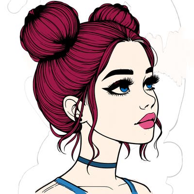 realistic girl with buns on the top of her head