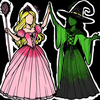 detailed realistic split of a princess and a witch