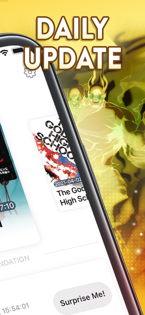 Interface do aplicativo Manga Max destacando atualizações diárias de mangá em um smartphone.