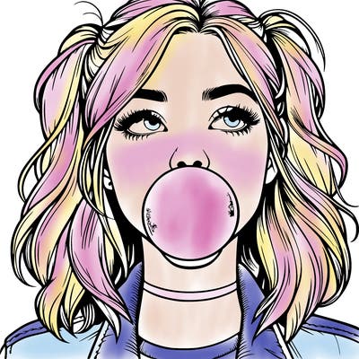 realististic girl blowing bubble -gum