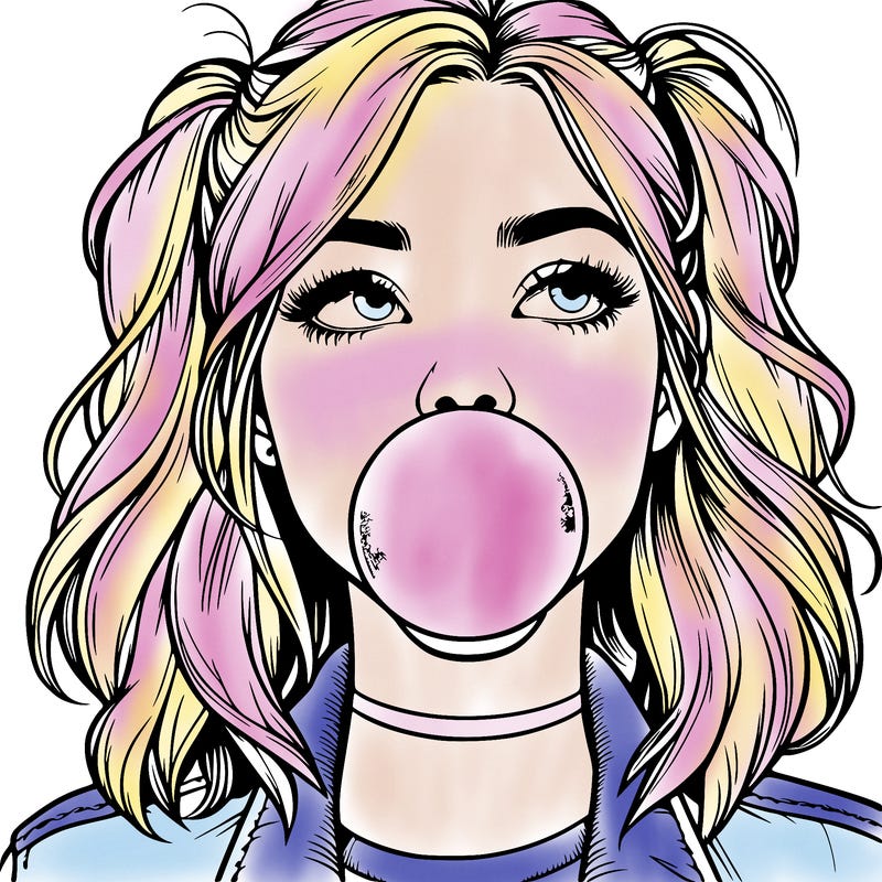 realististic girl blowing bubble -gum
