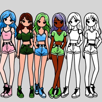 a group of girls wearing crop tops and shorts