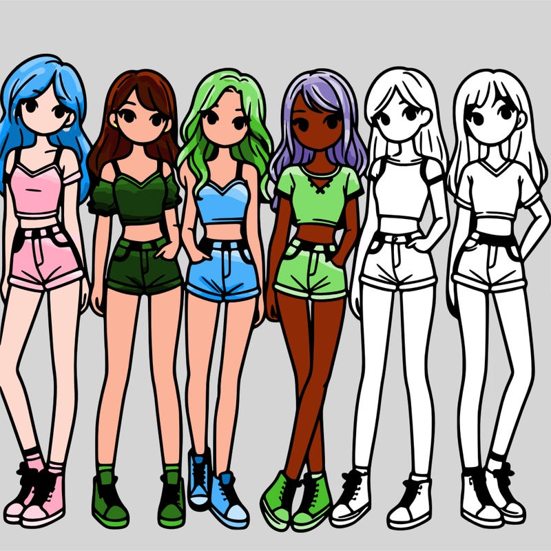 a group of girls wearing crop tops and shorts