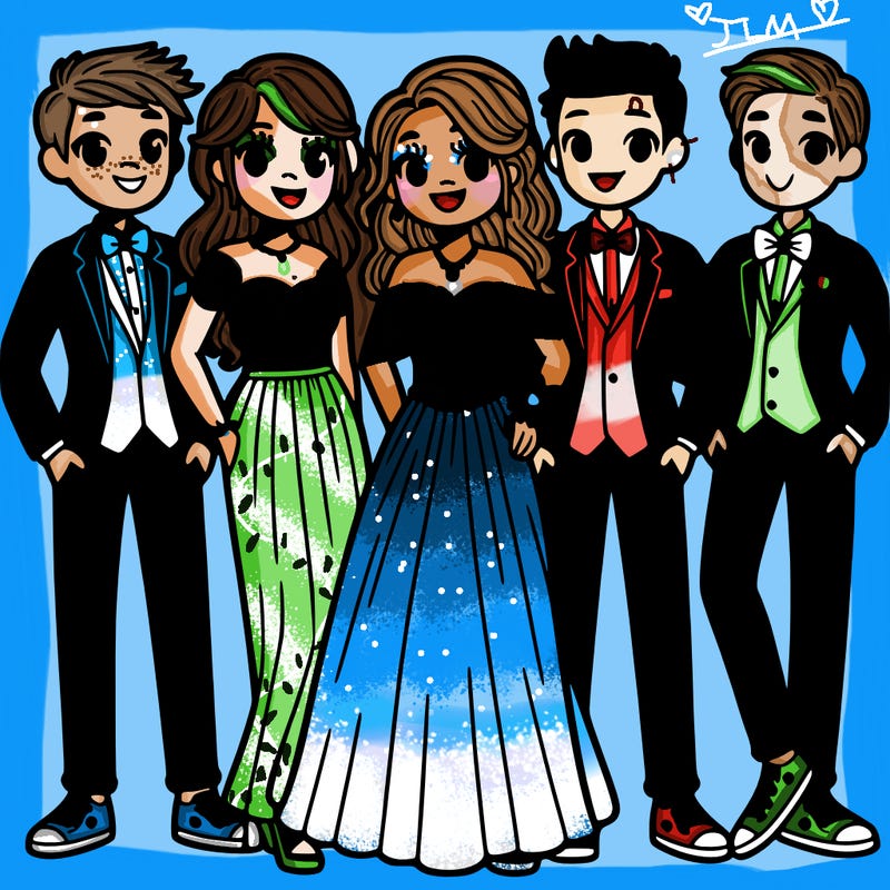 friends waring prom outfits