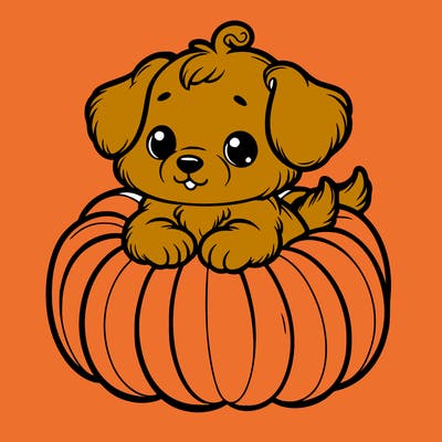 cute little puppy in a pumpkin