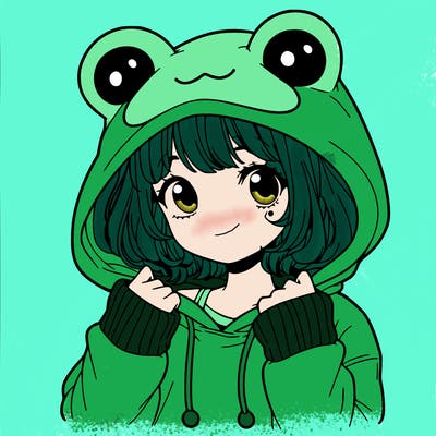 a cute teenage girl wearing a frog hoodie