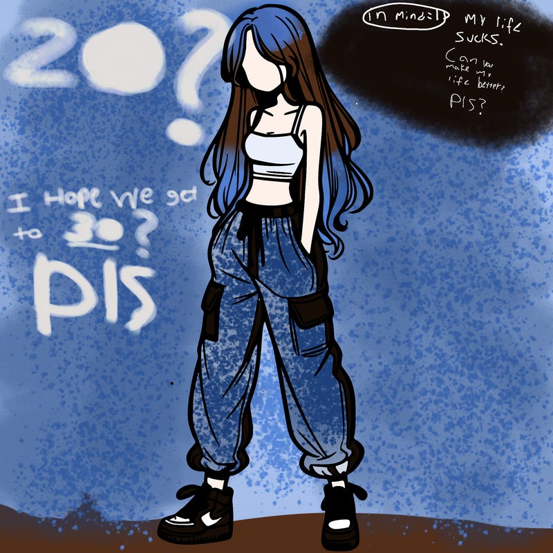 girl in baggy pants crop top and long hair