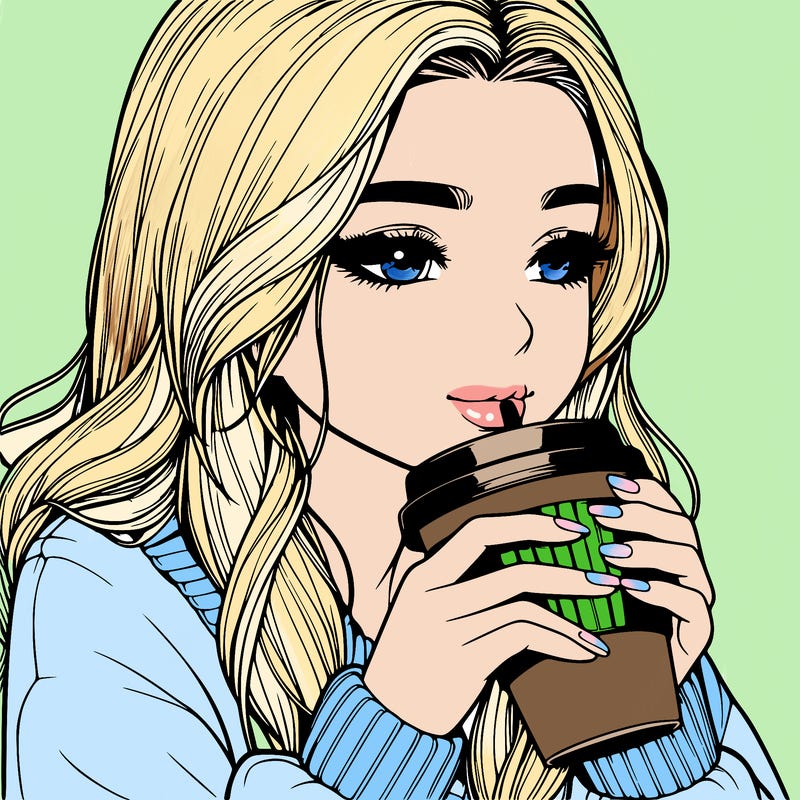 realistic girl drinking coffee