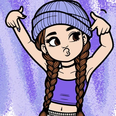 realistic teenage girl with braids and a beanie and crop top doing 🫶🏼