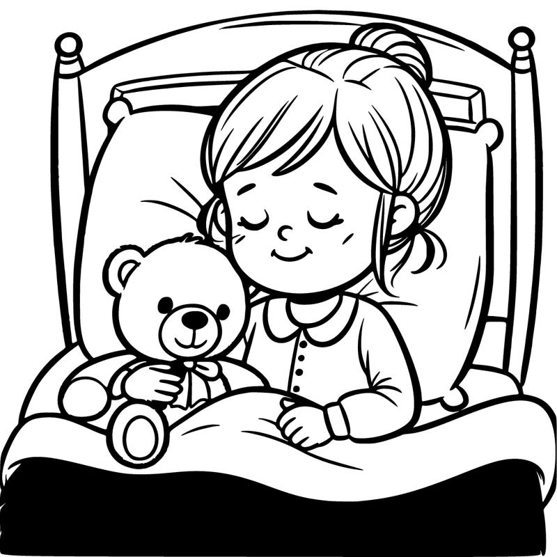 a little girl going to bed with a teddy bear