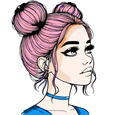 realistic girl with buns on the top of her head