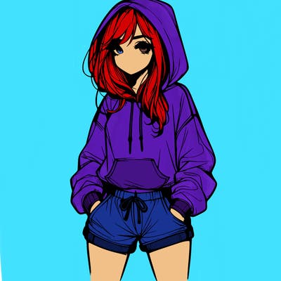realistic girl in shorts and hoodie