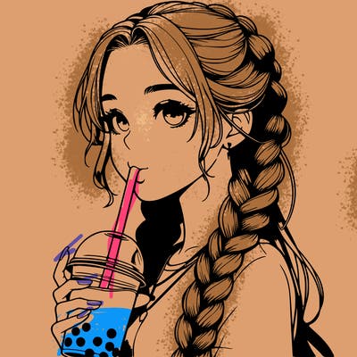 realistic girl with braided hair drinking boba