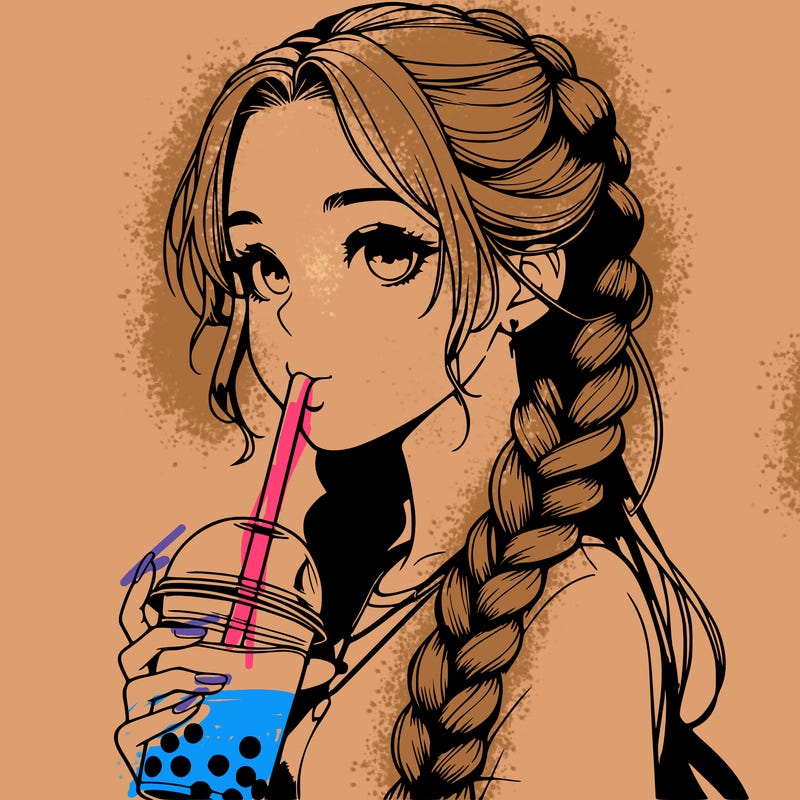 realistic girl with braided hair drinking boba