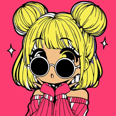 manga girl with hairbuns and sun shape sunglasses
