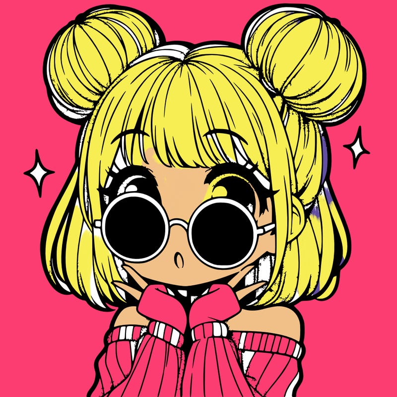 manga girl with hairbuns and sun shape sunglasses
