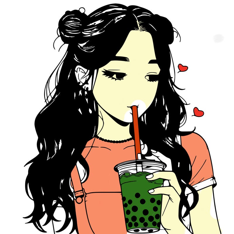 aesthetic realistic girl with boba