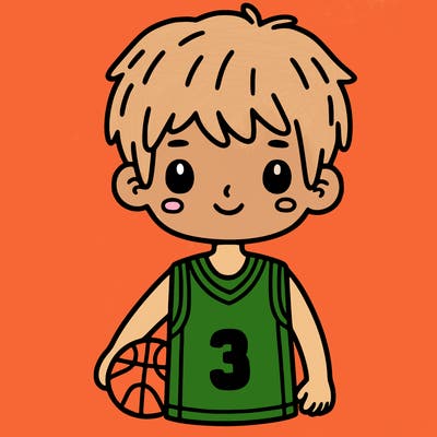 a boy with  a basketball jersey